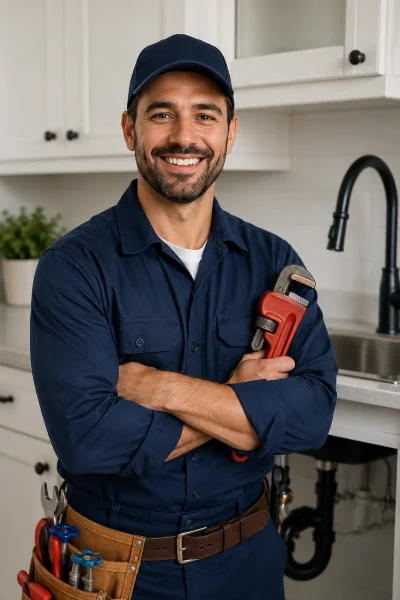 a male plumber smiling at the camera from Emergency Plumber Richardson in Richardson, TX a male plumber smiling at the camera from Emergency Plumber Richardson in Richardson, TX