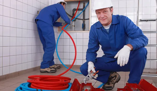 a male plumber fixing a bathroom faucet in Richardson, TX - Slab Leak Detection a male plumber fixing a bathroom faucet in Richardson, TX - Slab Leak Detection