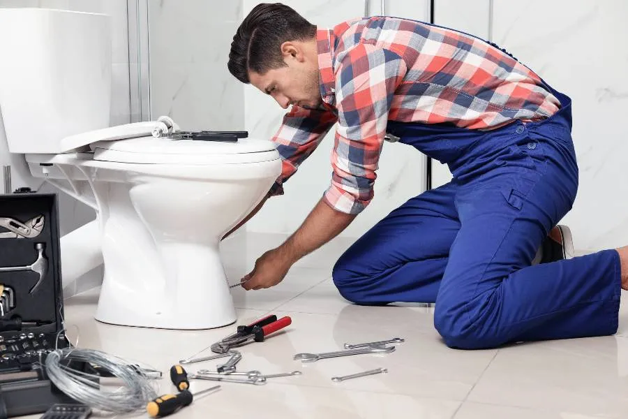 a male plumber fixing a sink pipe in Richardson, TX - Slab Leak Detection a male plumber fixing a sink pipe in Richardson, TX - Slab Leak Detection